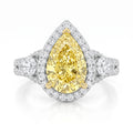 3Cttw Pear Shaped Yellow Lab Grown Diamond (F/VS) Three Stone Bold Accented Engagement Ring in 14K Gold by Fine Color Jewels