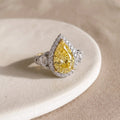 3Cttw Pear Shaped Yellow Lab Grown Diamond (F/VS) Three Stone Bold Accented Engagement Ring in 14K Gold by Fine Color Jewels