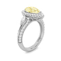 3Cttw Pear Shaped Yellow Lab Grown Diamond (F/VS) Three Stone Halo Enagement Ring 14K Gold by Fine Color Jewels