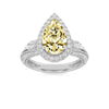 3Cttw Pear Shaped Yellow Lab Grown Diamond (F/VS) Three Stone Halo Enagement Ring 14K Gold