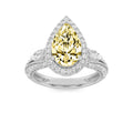 3Cttw Pear Shaped Yellow Lab Grown Diamond (F/VS) Three Stone Halo Enagement Ring 14K Gold by Fine Color Jewels