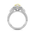 3Cttw Pear Shaped Yellow Lab Grown Diamond (F/VS) Three Stone Halo Enagement Ring 14K Gold by Fine Color Jewels