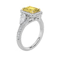 3Cttw Radiant Shaped Yellow Lab Grown Diamond (F/VS) Accented Three Stone Engagement Ring 14K Gold by Fine Color Jewels