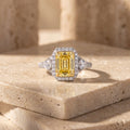 3Cttw Radiant Shaped Yellow Lab Grown Diamond (F/VS) Accented Three Stone Engagement Ring 14K Gold by Fine Color Jewels