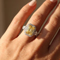 3Cttw Radiant Shaped Yellow Lab Grown Diamond (F/VS) Accented Three Stone Engagement Ring 14K Gold by Fine Color Jewels