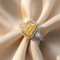 3Cttw Radiant Shaped Yellow Lab Grown Diamond (F/VS) Accented Three Stone Engagement Ring 14K Gold by Fine Color Jewels
