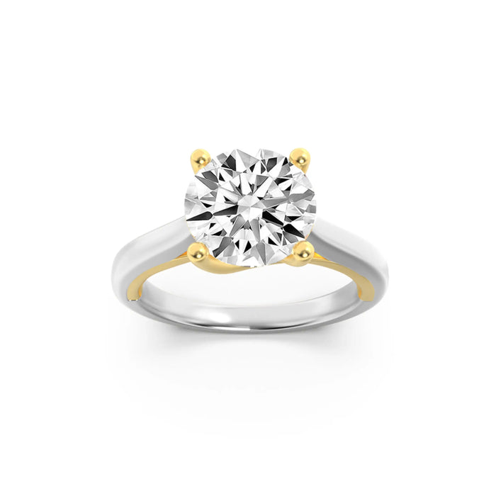 3Cttw Round Shaped Lab Grown Diamond (F/VS) Two Tone Cathedral Shank Solitaire Engagement Ring in 14K Gold by Fine Color Jewels