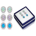 3CTW Oval Halo White, Blue, Pink Trio Opal Stud Earring Set by DailySale