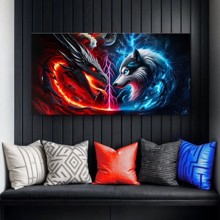 3D Dragon and Wolf Wall Art VI by Tailored Canvases