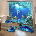 3D Printing Waterproof Shower Curtain Pedestal Rug Toilet Cover Bath Mat Set by DailySale