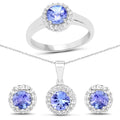 3.77 Carat Genuine Tanzanite and White Topaz .925 Sterling Silver 3 Piece Jewelry Set (Ring, Earrings, and Pendant w/ Chain) by Bids.com