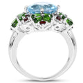 5.76 Carat Genuine Blue Topaz, Chrome Diopside & Garnet .925 Sterling Silver Ring by Bids.com