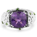3.27 Carat Genuine Amethyst, Chrome Diopside & Black Diamond .925 Sterling Silver Ring by Bids.com