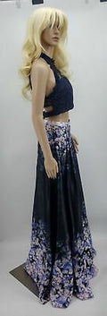 City Studios Juniors 2-Pc. Glitter Lace Top and Floral Skirt Navy, Size 7 by Vanessa Jane