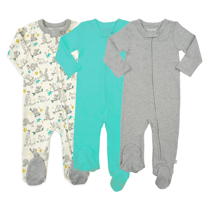 3pc footie set | koala vintage aqua & heather grey by Finn + Emma