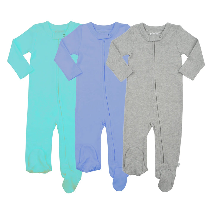 3pc footie set | vintage aqua periwinkle & heather grey by Finn + Emma