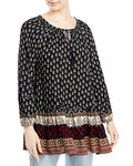Beach Lunch Lounge Womens Printed Smocked Blouse Black, Size Medium by Vanessa Jane
