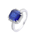 4.00 Ct Asscher Lab Created Blue Sapphire Prong Silver Halo Ring by Fine Color Jewels