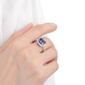 4.00 Ct Asscher Lab Created Blue Sapphire Prong Silver Halo Ring by Fine Color Jewels