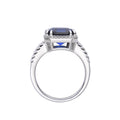 4.00 Ct Asscher Lab Created Blue Sapphire Prong Silver Halo Ring by Fine Color Jewels