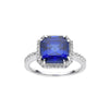 4.00 Ct Asscher Lab Created Blue Sapphire Prong Silver Halo Ring