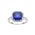 4.00 Ct Asscher Lab Created Blue Sapphire Prong Silver Halo Ring by Fine Color Jewels
