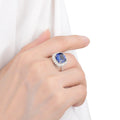 4.00 Ct Cushion Lab-Grown Ceylon Blue Sapphire Prong Silver Halo Statement Ring by Fine Color Jewels