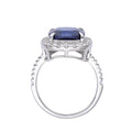 4.00 Ct Cushion Lab-Grown Ceylon Blue Sapphire Prong Silver Halo Statement Ring by Fine Color Jewels