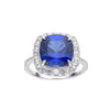 4.00 Ct Cushion Lab-Grown Ceylon Blue Sapphire Prong Silver Halo Statement Ring