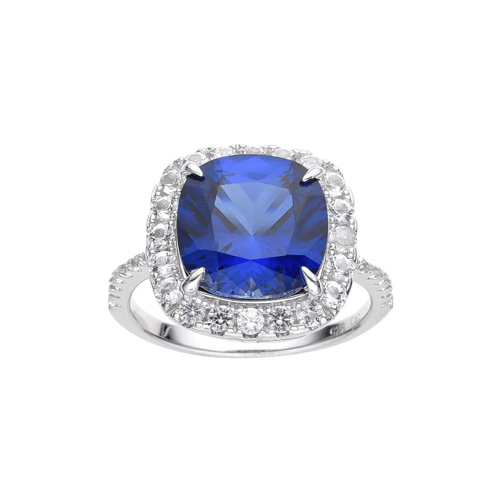 4.00 Ct Cushion Lab-Grown Ceylon Blue Sapphire Prong Silver Halo Statement Ring by Fine Color Jewels