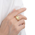 4.00 Ct Cushion Lab Grown Yellow Sapphire Prong 18k Yellow Gold Over Silver Halo Statement Ring by Fine Color Jewels