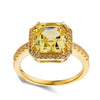4.00 Ct Cushion Lab Grown Yellow Sapphire Prong 18k Yellow Gold Over Silver Halo Statement Ring