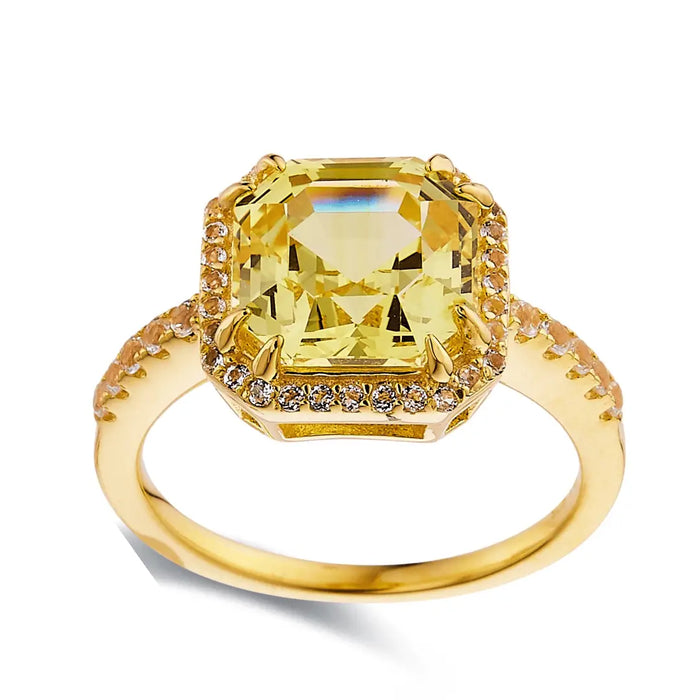 4.00 Ct Cushion Lab Grown Yellow Sapphire Prong 18k Yellow Gold Over Silver Halo Statement Ring by Fine Color Jewels