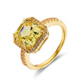 4.00 Ct Cushion Lab Grown Yellow Sapphire Prong 18k Yellow Gold Over Silver Halo Statement Ring by Fine Color Jewels