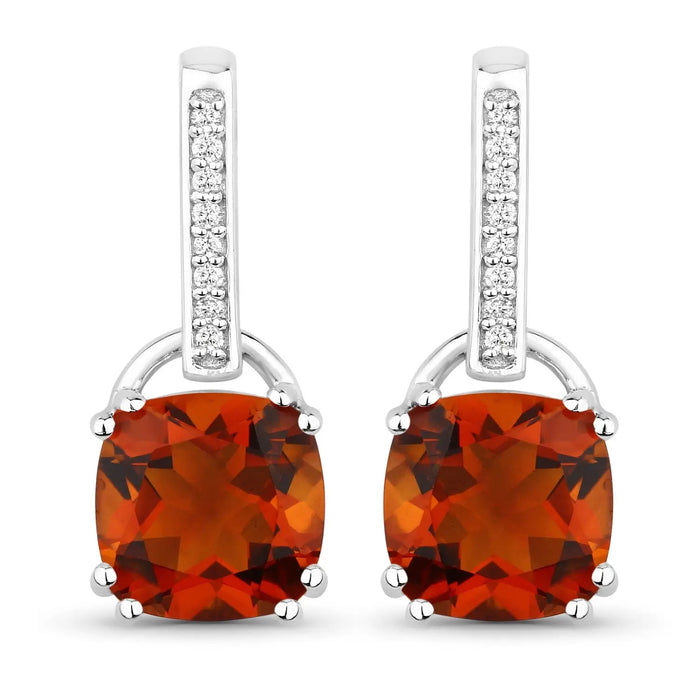 4.00 Ct Cushion Orange Madeira Citrine & Lab Diamond Prong Silver Dangle Earrings by Fine Color Jewels