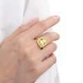 4.00 Ct Cushion Yellow Sapphire Prong 18k Yellow Gold Over Silver Halo Statement Ring by Fine Color Jewels