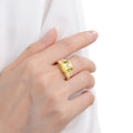 4.00 Ct Cushion Yellow Sapphire Prong 18k Yellow Gold Over Silver Three Stone Statement Ring by Fine Color Jewels