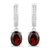 4.00 Ct Oval Red Garnet & Lab Diamond Prong Rhodium Plated Silver Dangle Earrings