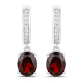 4.00 Ct Oval Red Garnet & Lab Diamond Prong Rhodium Plated Silver Dangle Earrings by Fine Color Jewels