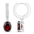 4.00 Ct Oval Red Garnet & Lab Diamond Prong Rhodium Plated Silver Dangle Earrings by Fine Color Jewels