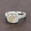 4.02 Ct Natural Yellow Diamond 18K White Gold Pave Halo Cushion Ring by Fine Color Jewels