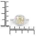 4.02 Ct Natural Yellow Diamond 18K White Gold Pave Halo Cushion Ring by Fine Color Jewels