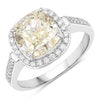 4.02 Ct Natural Yellow Diamond 18K White Gold Pave Halo Cushion Ring