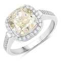 4.02 Ct Natural Yellow Diamond 18K White Gold Pave Halo Cushion Ring by Fine Color Jewels
