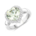 4.03 Ct Heart Green Amethyst and White Topaz Prong Silver Halo Promise Ring by Fine Color Jewels