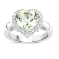 4.03 Ct Heart Green Amethyst and White Topaz Prong Silver Halo Promise Ring by Fine Color Jewels
