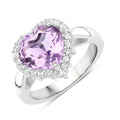 4.03 Ct Heart Pink Amethyst and White Topaz Prong Silver Halo Promise Ring by Fine Color Jewels