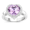 4.03 Ct Heart Pink Amethyst and White Topaz Prong Silver Halo Promise Ring