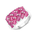 4.05 Ct Oval Pink Ruby Prong Silver Cluster Ring by Fine Color Jewels