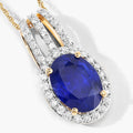 4.06 Ct Genuine Oval Ceylon Blue Sapphire and Diamond 18K Yellow Gold Statement Pendant by Fine Color Jewels